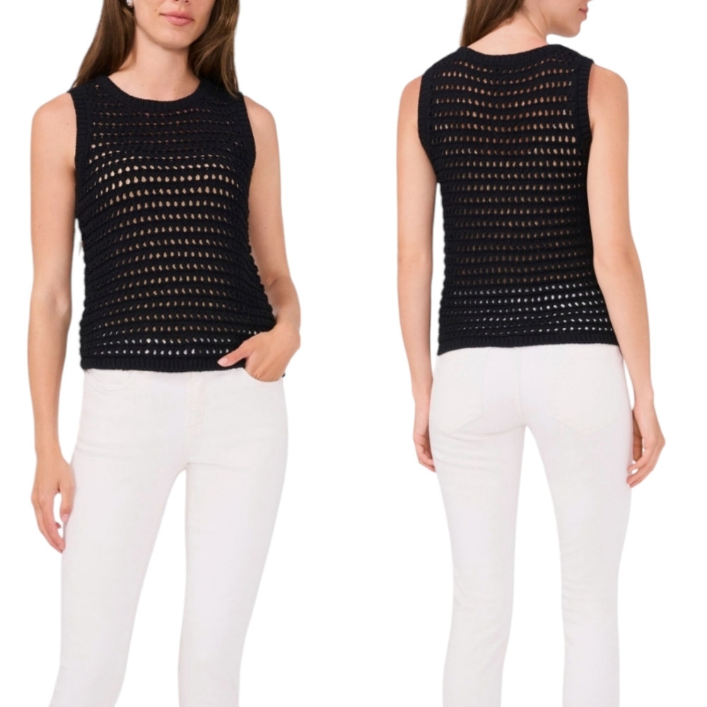 Nordstrom Halogen Open‎ Stitch Black Sleeveless Knit Sweater